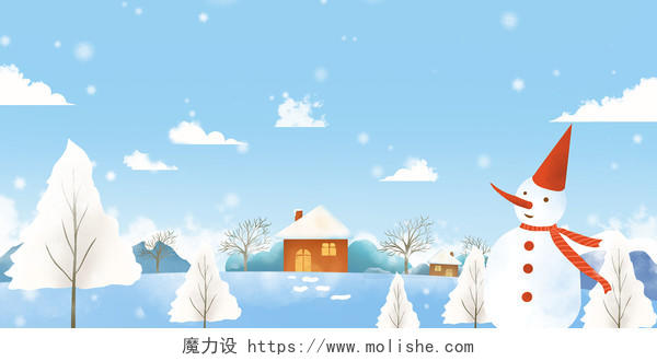 卡通手绘冬天雪人雪景风景插画背景